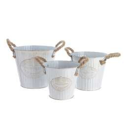 Set de pots de fleurs Decoris Blanc Métal Corde Avec des poignées (3 Pièces)