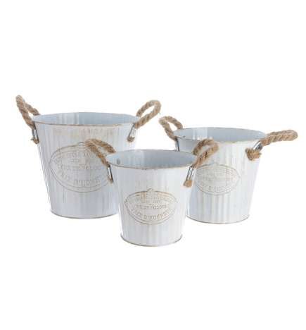 Set de pots de fleurs Decoris Blanc Métal Corde Avec des poignées (3 Pièces)