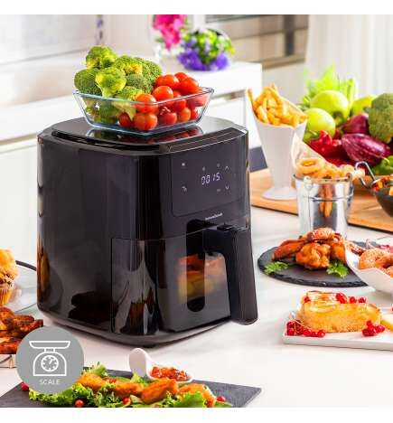 Friggitrice ad Aria con Bilancia InnovaGoods Fryinn Balance 5000 Nero 1500 W 5 L Acciaio inossidabile