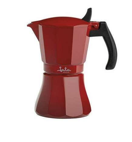 Italian Coffee Pot JATA Cafetera de inducción roja vulcano Red Aluminium 6 Cups (1 Unit)