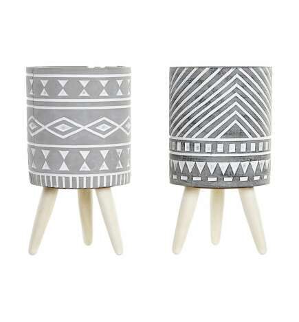 Vaso DKD Home Decor Grigio Cemento Bianco Pino Boho (14,3 x 14,3 x 26,2 cm) (2 Unità)