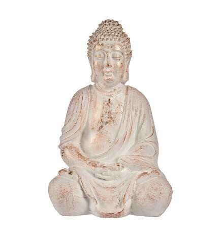 Statua Decorativa da Giardino Ibergarden Bianco Dorato Poliresina 24,5 x 50 x 31,8 cm Buddha