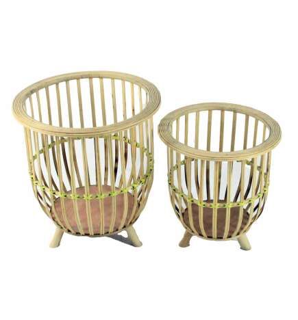 Set di vasi da fiori DKD Home Decor 35 x 35 x 37 cm Naturale Marrone Chiaro Bambù