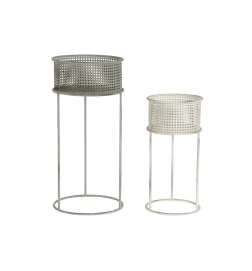 Set di vasi da fiori DKD Home Decor 33 x 33 x 70 cm Grigio Metallo Bianco Vintage