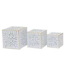 Set di vasi da fiori DKD Home Decor Fogli Dorato Metallo 15 x 15 x 15 cm Bianco Tropicale Foglia della pianta