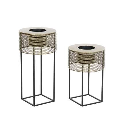 Zestaw doniczek DKD Home Decor 33 x 33 x 67 cm Czarny Złoty Metal Loft