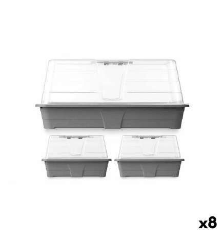 Zestaw szklarni Ibergarden Szary Przezroczysty Plastikowy 38,4 x 17 x 24 cm 38,4 x 18 x 24 cm 38,4 x 24,7 x 20 cm (8 Sztuk)