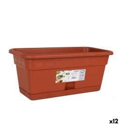 Vaso da Balcone con Piatto Dem Squares Rettangolare Marrone 40 x 20 cm (12 Unità)