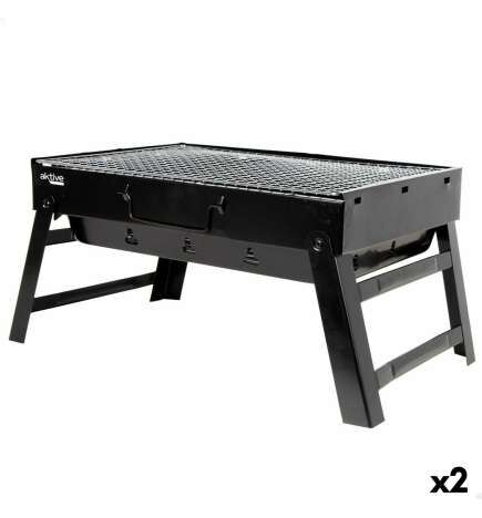 Barbecue Portatile Aktive Rettangolare Nero 50 x 23 x 30 cm (2 Unità)