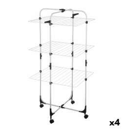 Folding Vertical Clothes Dryer with Wheels White Black Metal 69 x 135 x 62,5 cm (4 Units)