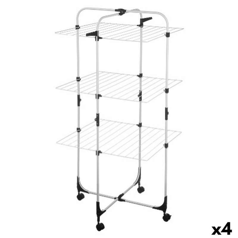 Folding Vertical Clothes Dryer with Wheels White Black Metal 69 x 135 x 62,5 cm (4 Units)